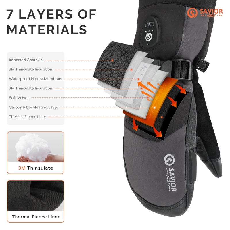 Laden Sie das Bild in Galerie -Viewer, Savior Heated Ski Mittens 2.0 Upgraded  Bluetooth Control Waterproof Goatskin Palm