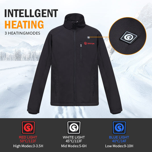 Men’s Heated Jacket – 3 Heating Zones, Waterproof Softshell, 10H Runtime