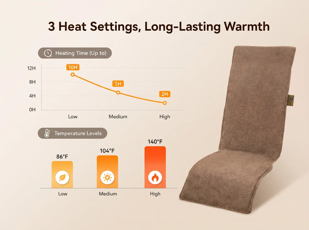 Savior Heat Plush Heated Bench Cushion with Soft Full-Length Comfort product detail