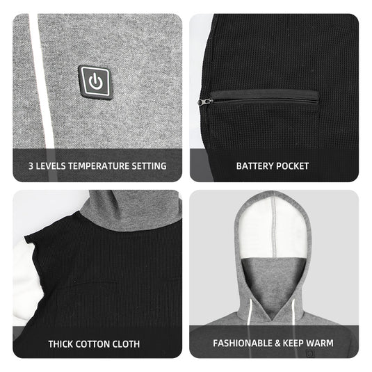 Men’s Heated Hoodie –  3 Heating Zones, 3 Temperature Levels, Thick Cotton Warm Hoodie