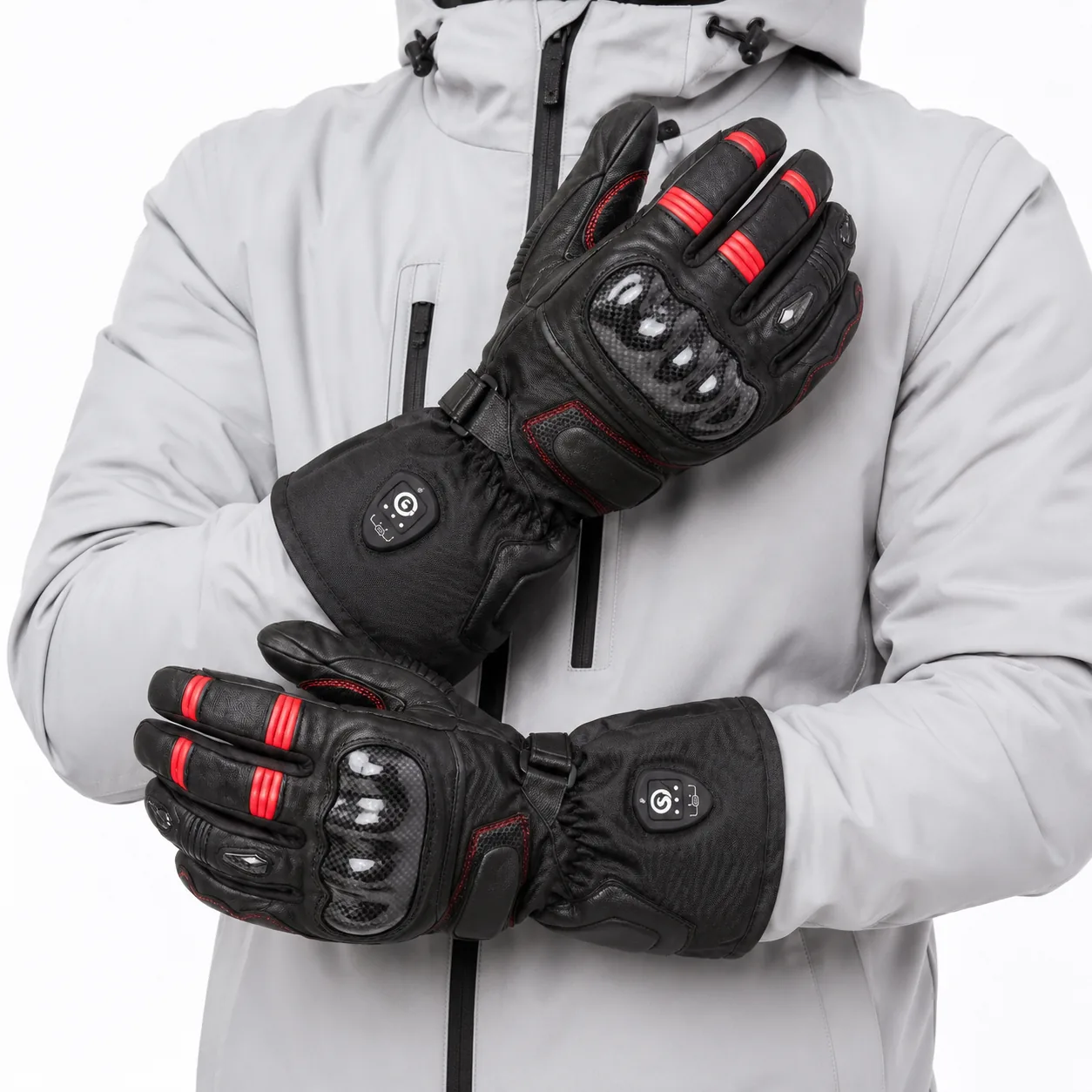 Savior Heat SHG03 Heated Motorcycle Gloves 2.0 worn by model
