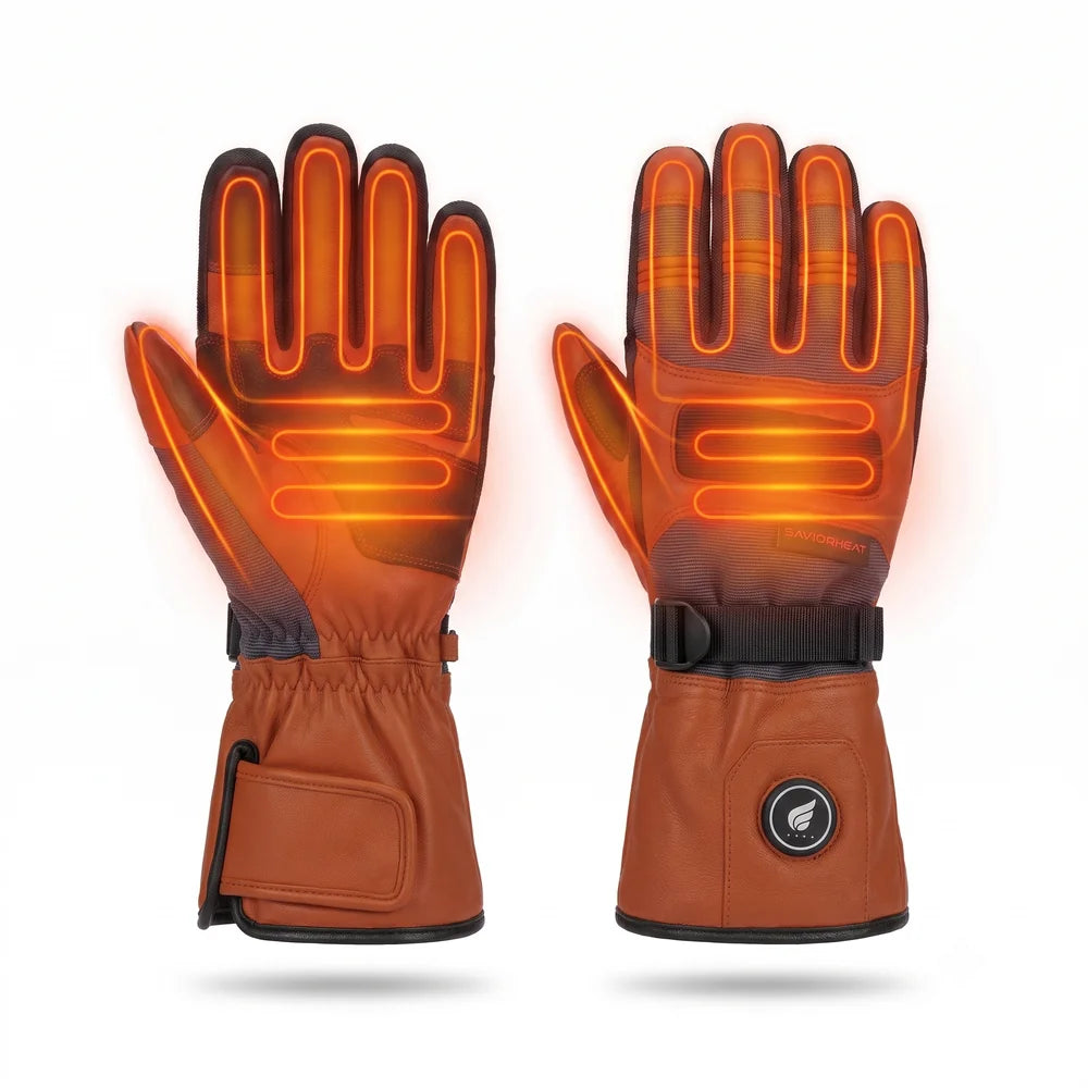 Heating zone coverage on Savior Heat Goatskin Leather Heated Work Gloves - Classic Brown