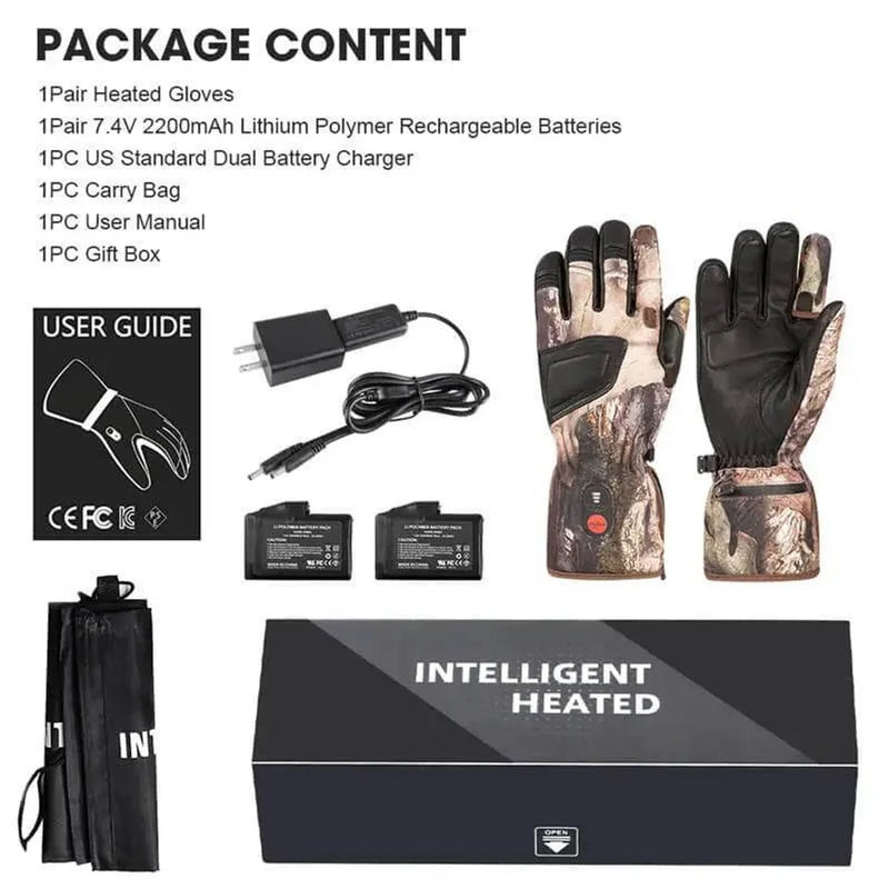 Load image into Gallery viewer, Camo Heated Hunting Gloves package contents