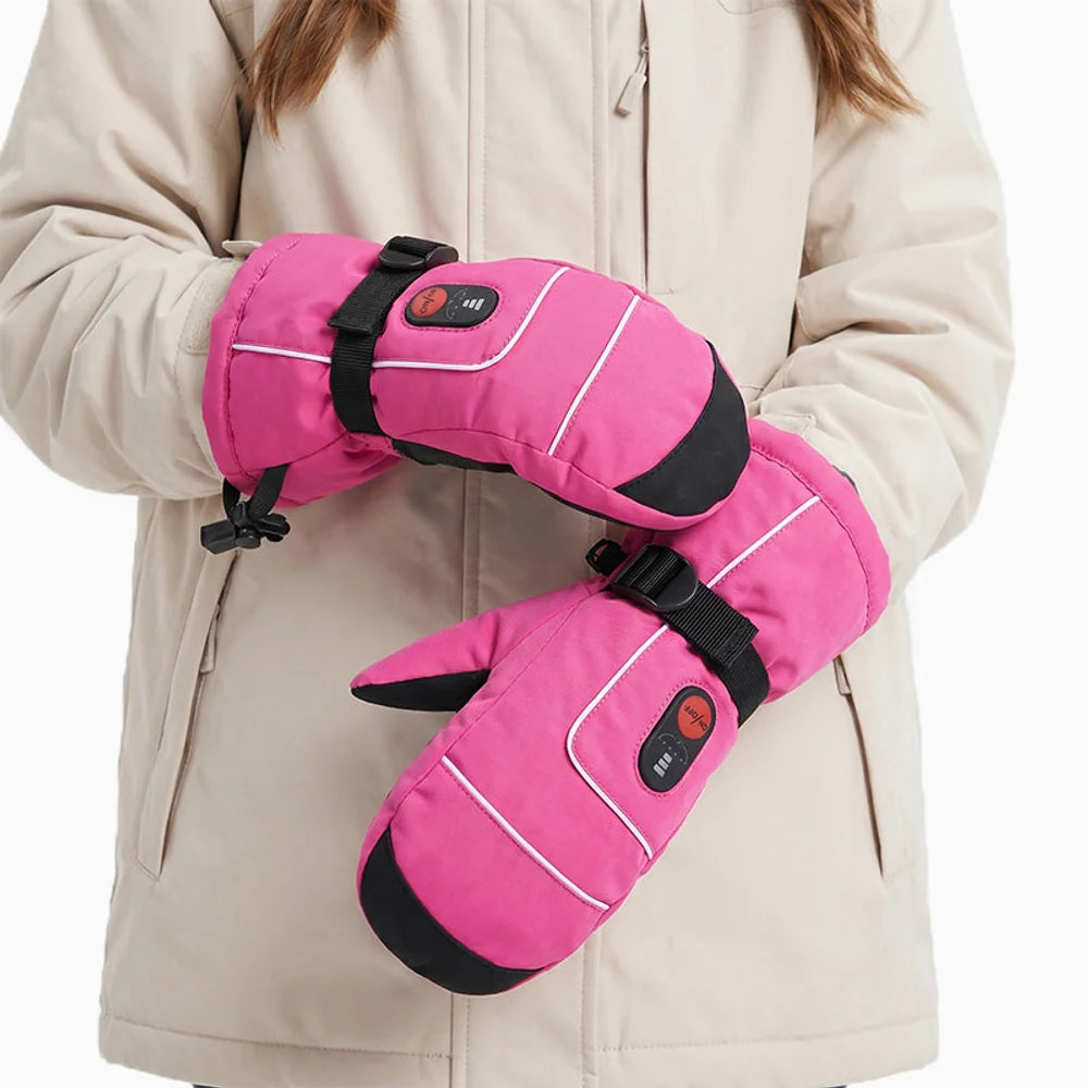 Kids Heated Mittens Pink for skiing