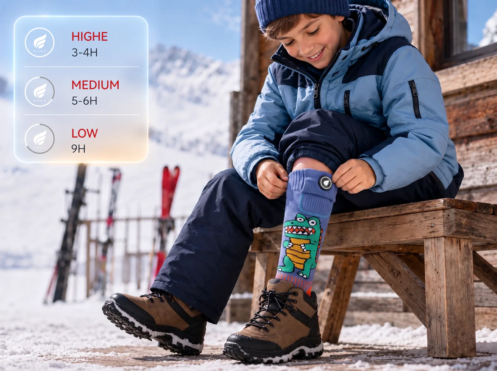 Stay Warm Longer - Savior Heat Crocodile-Print Kids Heated Ski Socks