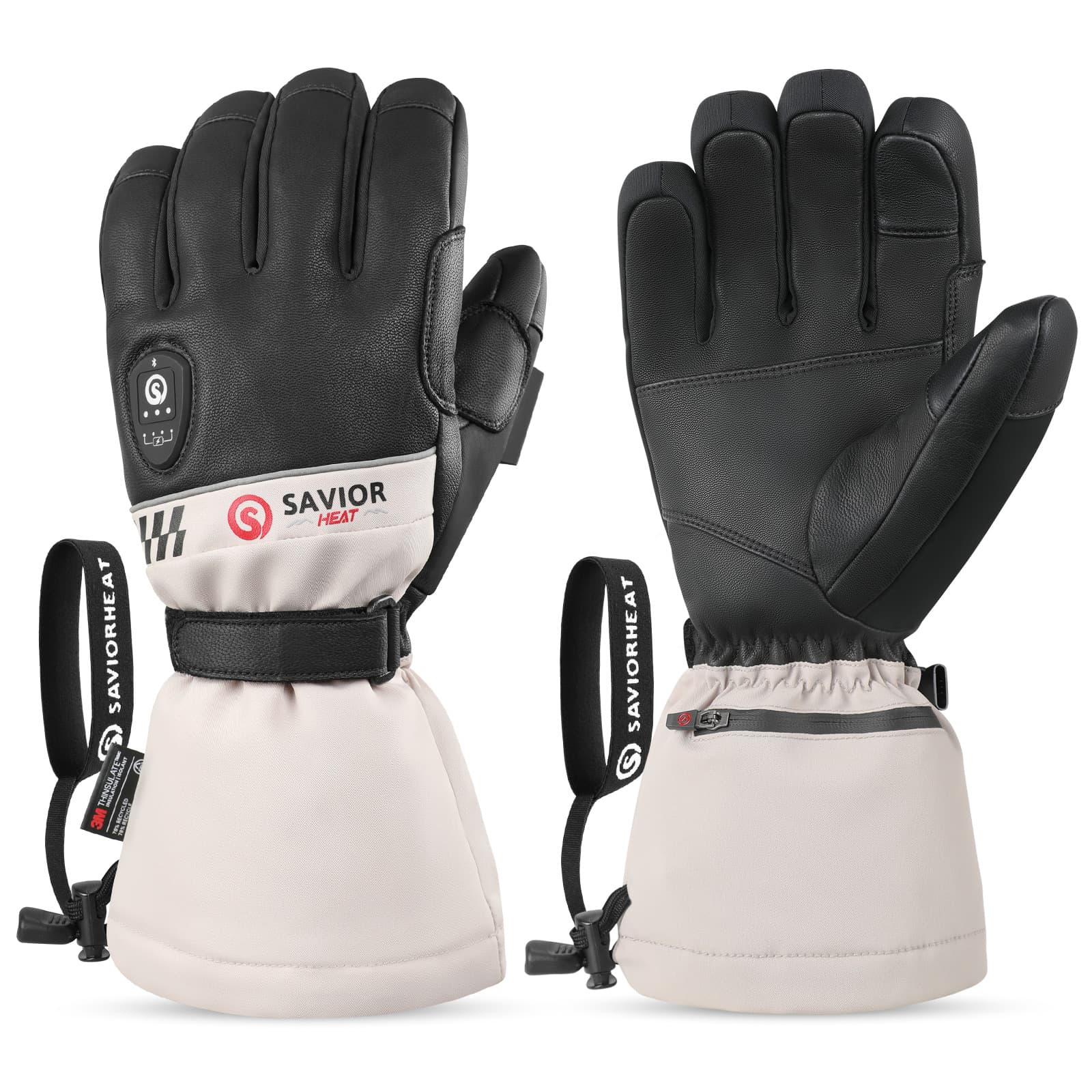 Savior Heated Ski Gloves 2.0 Upgraded Bluetooth Control, Pre-Curved Fingers Waterproof Goatskin