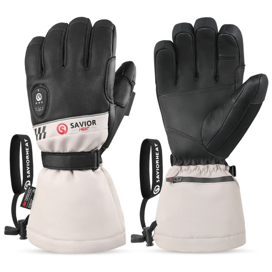 Savior Heated Ski Gloves 2.0 Upgraded Bluetooth Control, Pre-Curved Fingers waterproof Goatskin