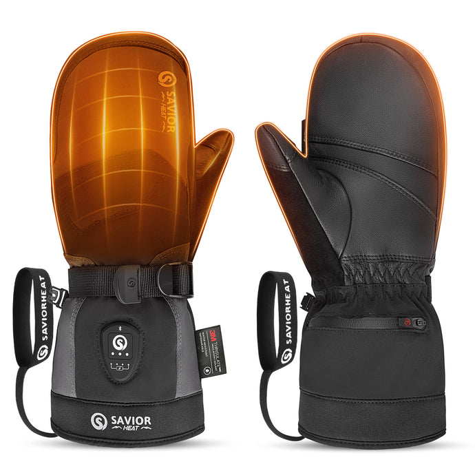 Savior Heated Ski Mittens 2.0 Upgraded  Bluetooth Control Waterproof Goatskin Palm