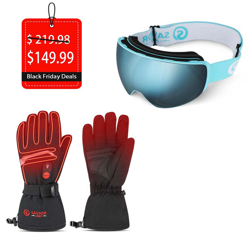 Chargez l&#39;image dans la visionneuse de la galerie, 【ChillShield Ski Bundle】Savior Heat Beginner Level Ski Gloves + Ski UV Goggles - Black Friday Deals
