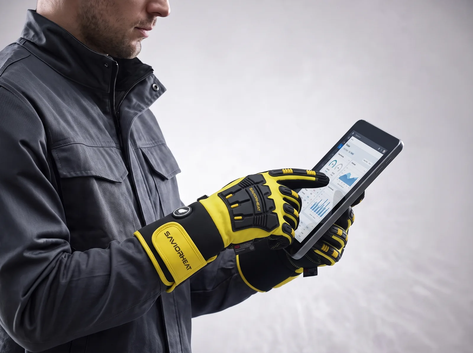 Touchscreen Friendly - Savior Heat Heavy-Duty Heated Work Gloves - Cinch-Cuff Hi-Vis Yellow