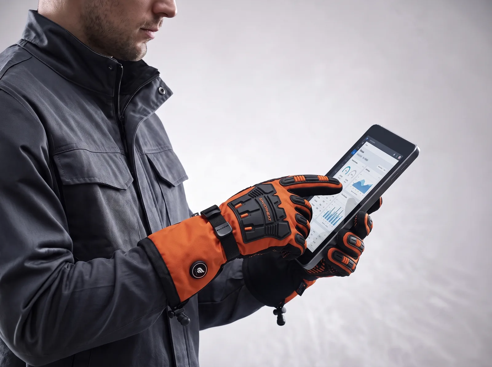 Touchscreen Friendly - Savior Heat Heavy-Duty Heated Work Gloves - Hook-and-Loop Safety Orange
