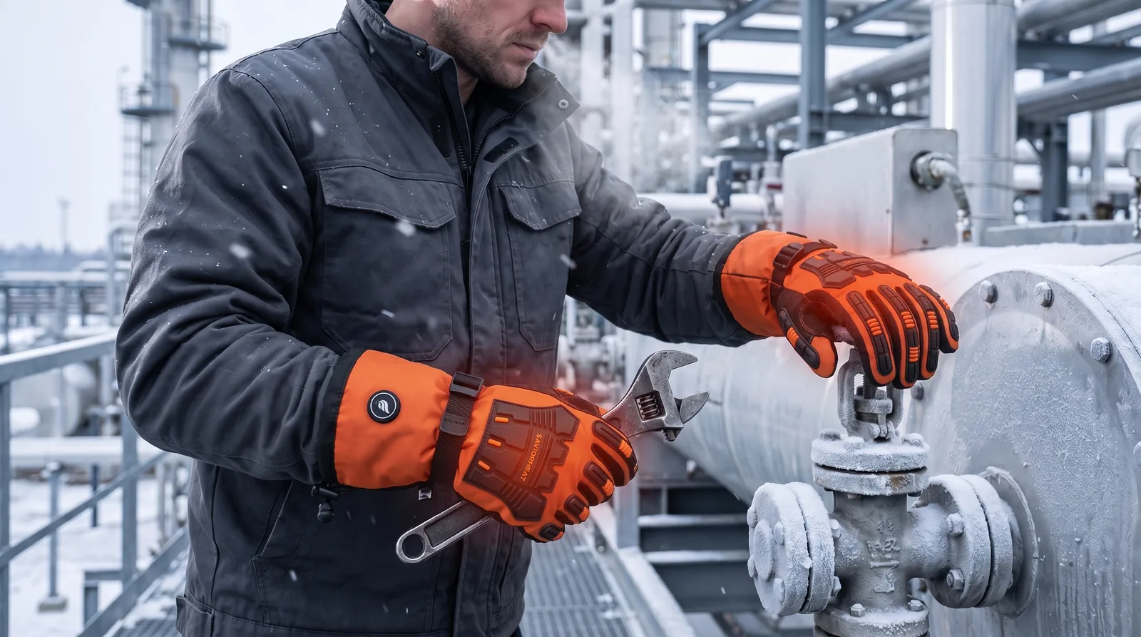 Savior Heat Heavy-Duty Heated Work Gloves - Hook-and-Loop Safety Orange product detail