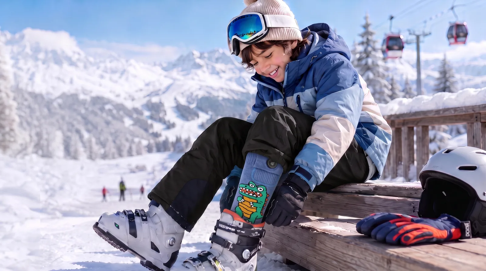 Savior Heat Crocodile-Print Kids Heated Ski Socks product detail