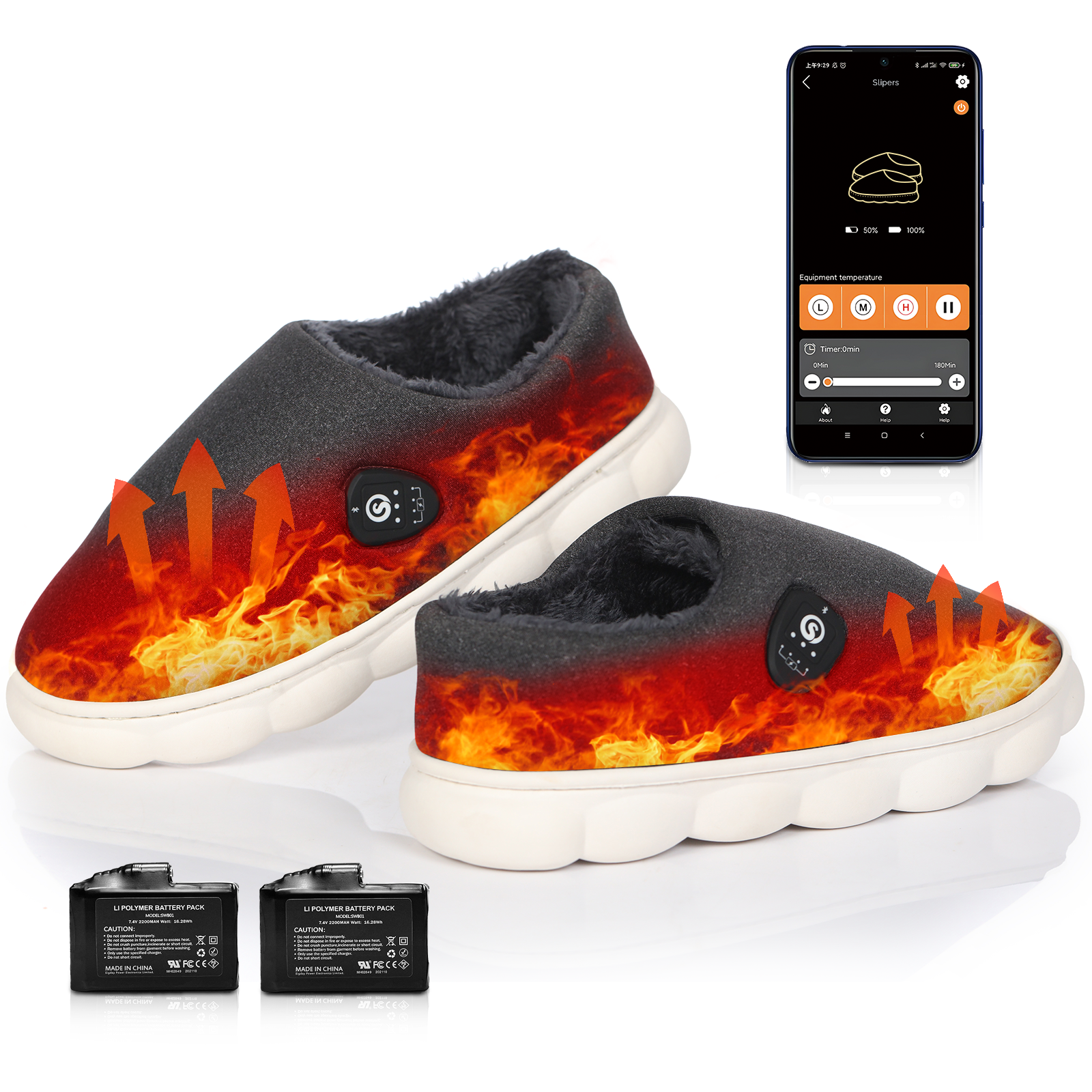 Unisex Rechargeable High-Cut Heated Slippers – APP & Button Control