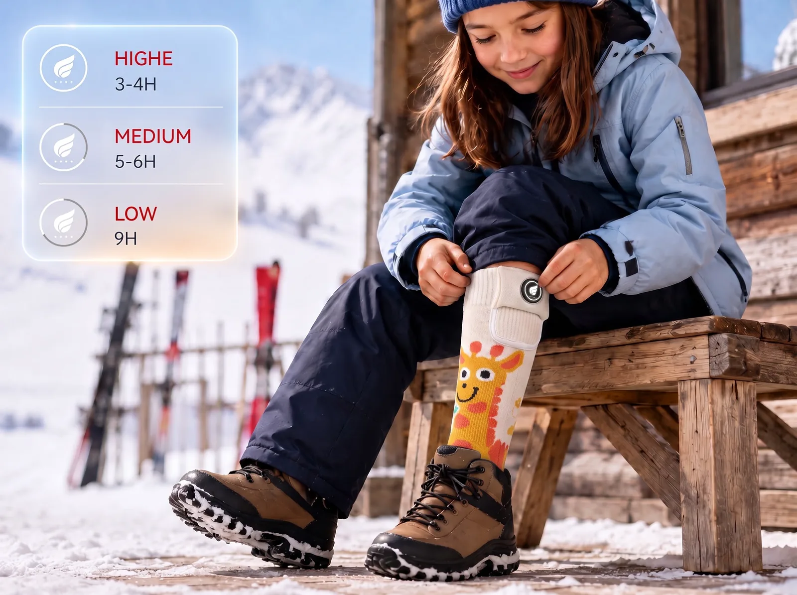 Stay Warm Longer - Savior Heat Giraffe-Print kids Heated Ski Socks