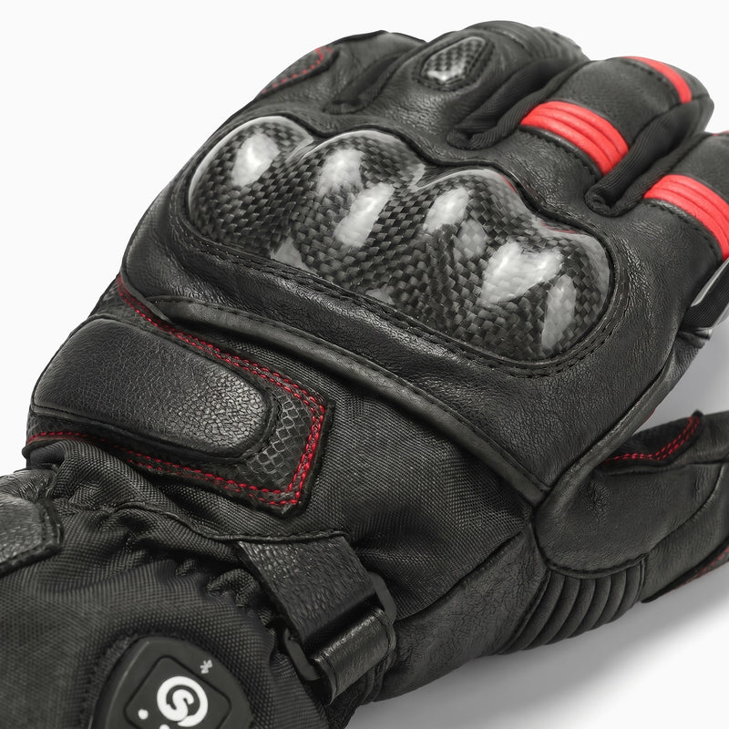 Cargue la imagen en el visor de la galería, The heated motorcycle gloves feature a carbon fiber shell and silicone knuckle padding for added protection and impact resistance.
