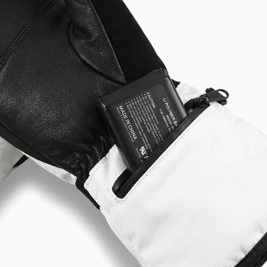 These heated ski mittens feature a concealed battery storage design that helps keep the battery securely in place.