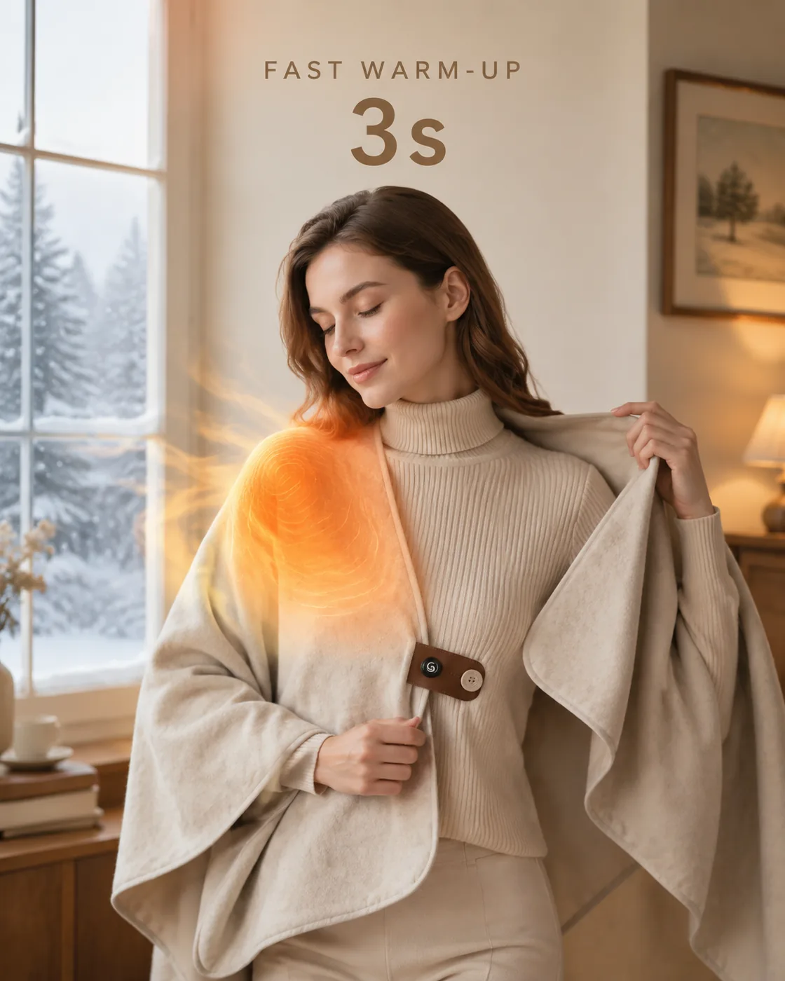 Fast Soothing Warmth - Savior Heat Graphene Heated Shawl with Soft Wool-Touch Comfort