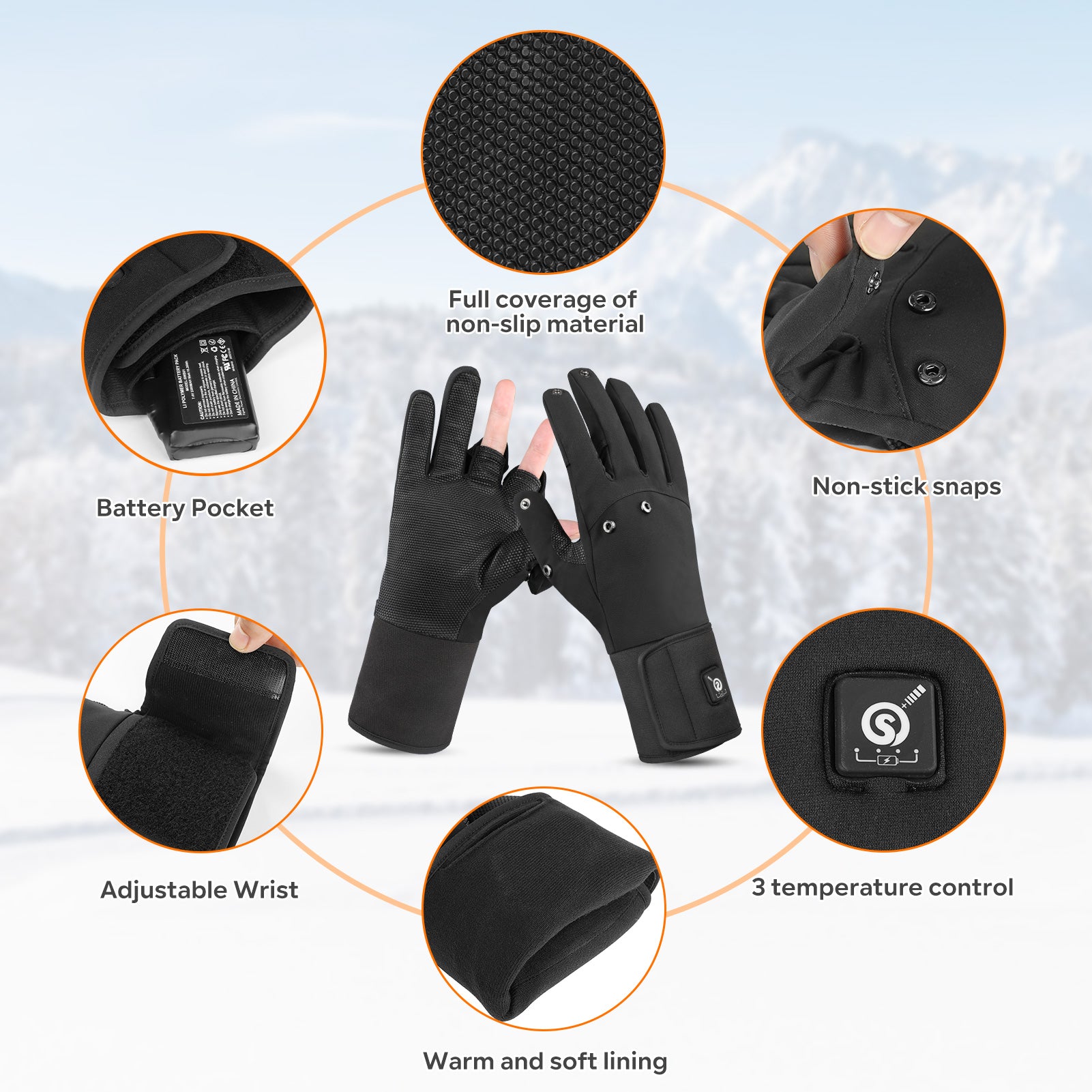 Unisex Heated Fishing Gloves – Waterproof, Finger Flip Design
