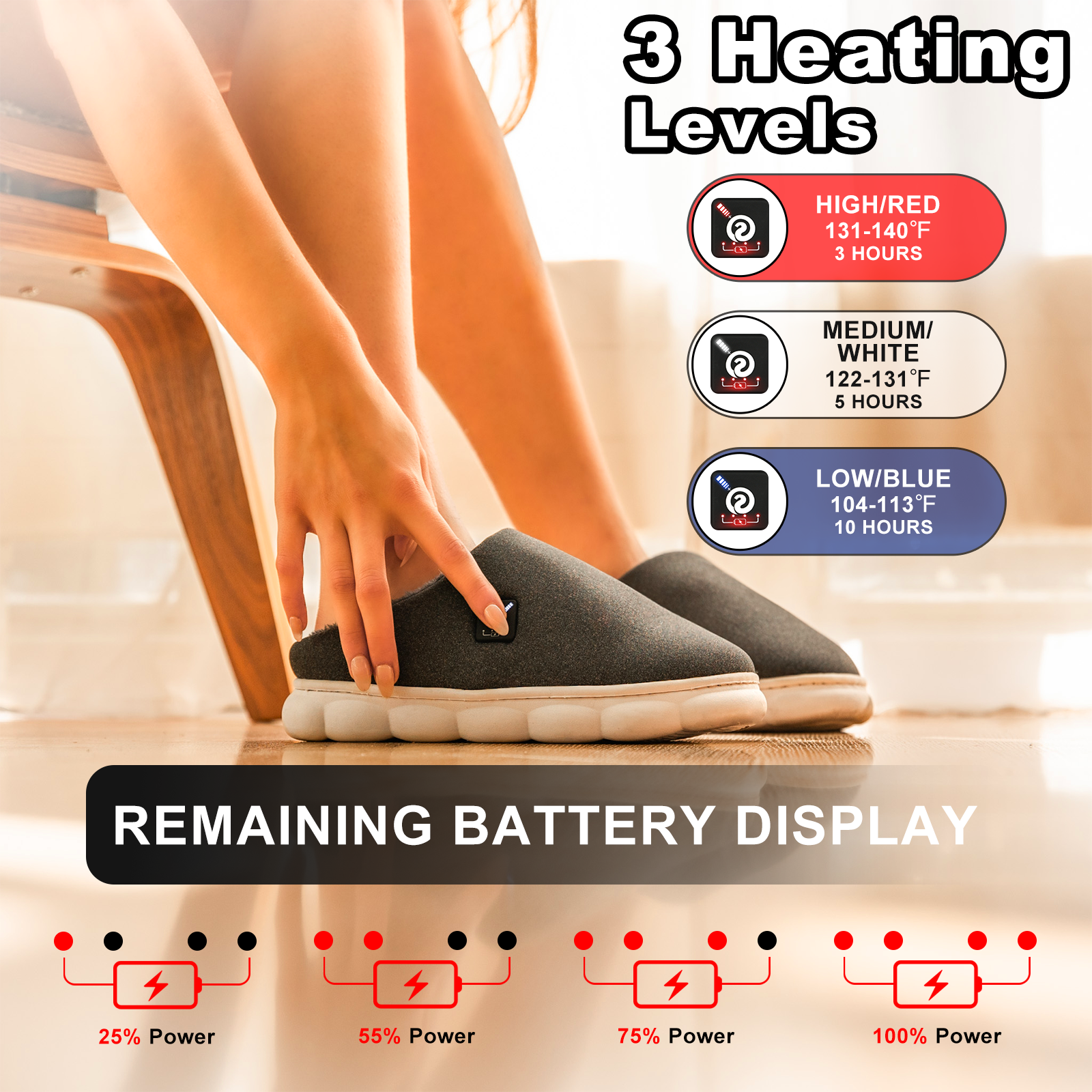 Unisex Rechargeable Low-Cut Heated Slippers