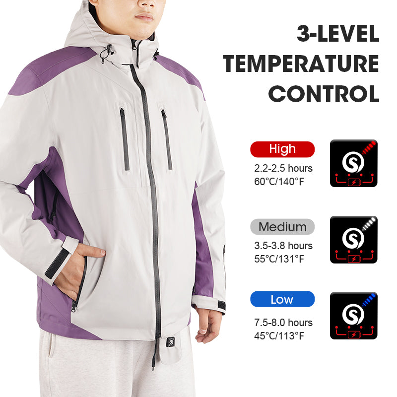 Men’s Heated Ski Jacket – Lightweight, Slim Fit, 3 Heating Zones, Fast Warm-Up, 7.4V 5200mAh Battery