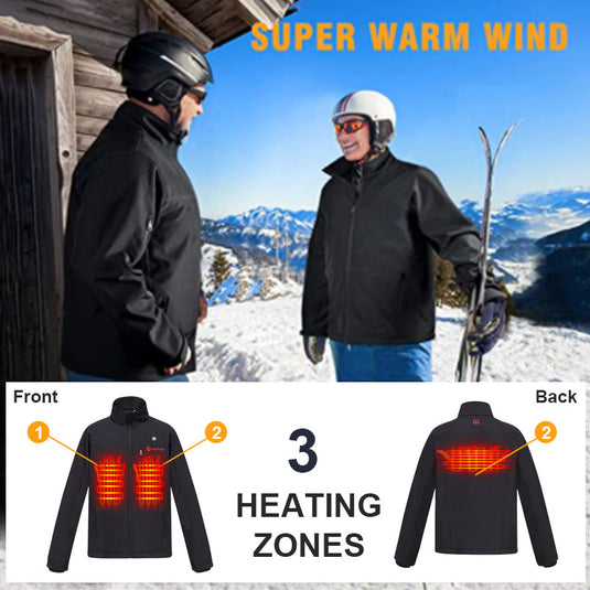 Men’s Heated Jacket – 3 Heating Zones, Waterproof Softshell, 10H Runtime