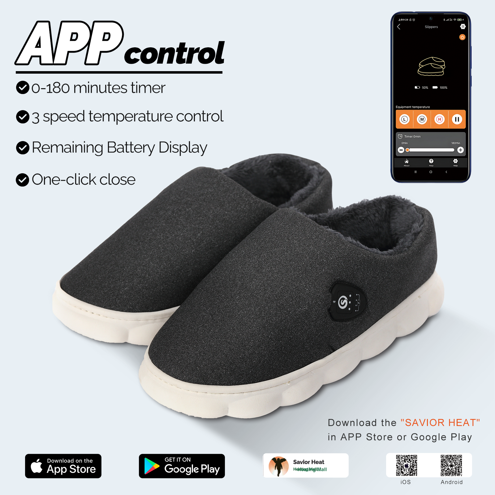 Unisex Rechargeable High-Cut Heated Slippers – APP & Button Control
