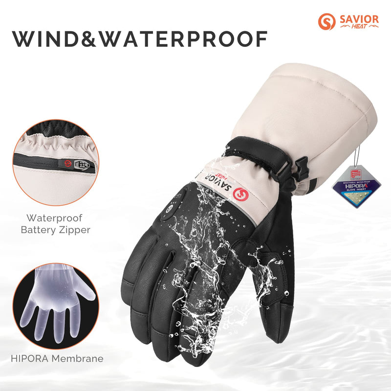 Cargue la imagen en el visor de la galería, Savior Heated Ski Gloves 2.0 Upgraded Bluetooth Control, Pre-Curved Fingers waterproof Goatskin
