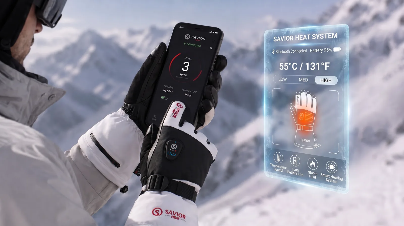 Savior Heat SKGP01FW App Control Heated Ski Gloves 2.0 product detail