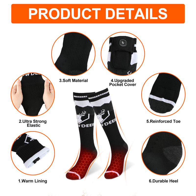 Chargez l&#39;image dans la visionneuse de la galerie, SNOW DEER Heated Socks, Upgraded Heating Element, 2200mAh Batteries
