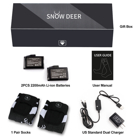 SNOW DEER Heated Socks, Upgraded Heating Element, 2200mAh Batteries