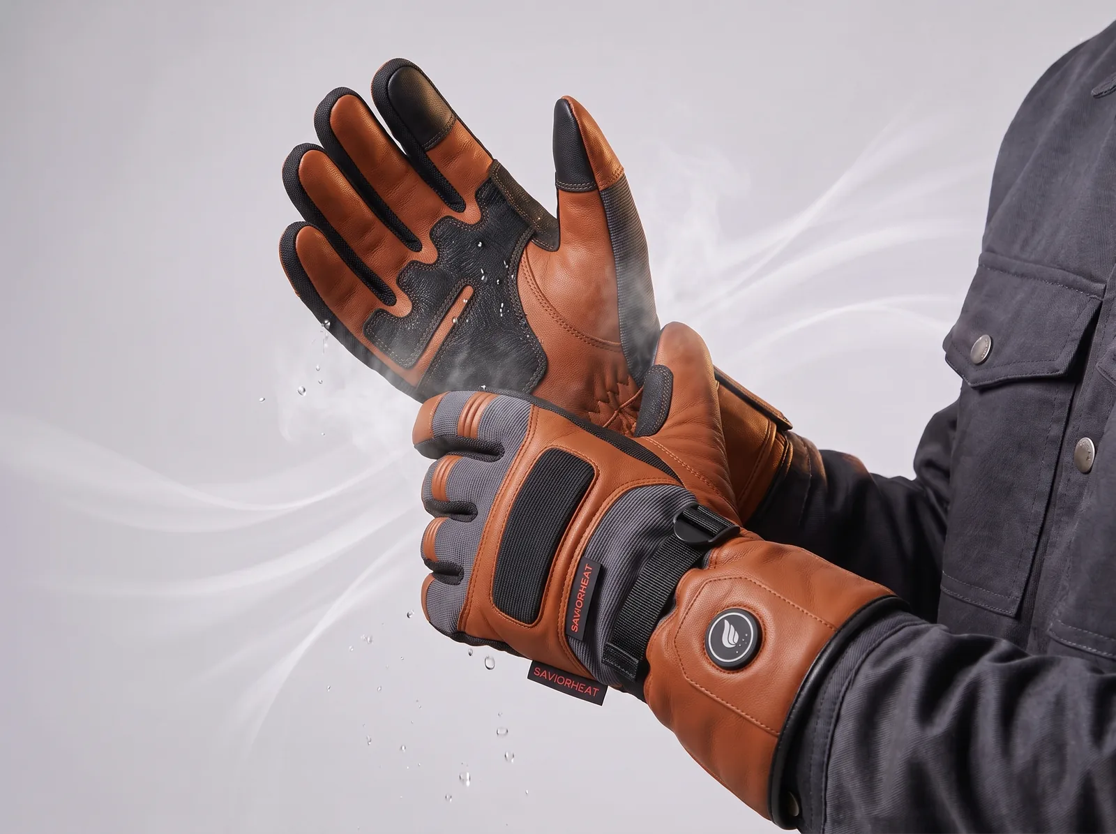 Waterproof & Windproof - Savior Heat Goatskin Leather Heated Work Gloves - Classic Brown