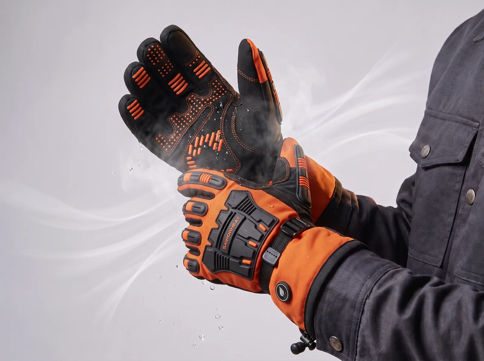 Waterproof & Windproof - Savior Heat Heavy-Duty Heated Work Gloves - Hook-and-Loop Safety Orange