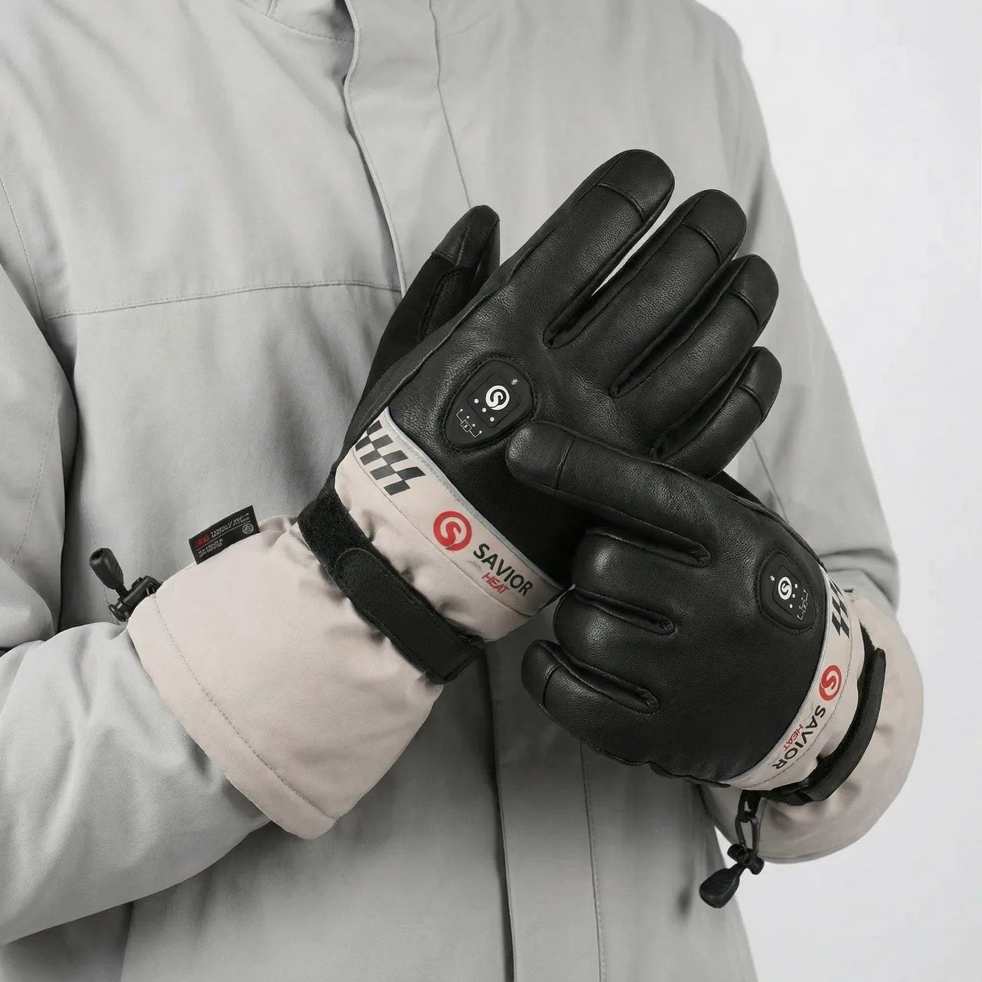 Savior Heat SKGP03FW Goatskin Heated Ski Gloves 2.0 worn by model