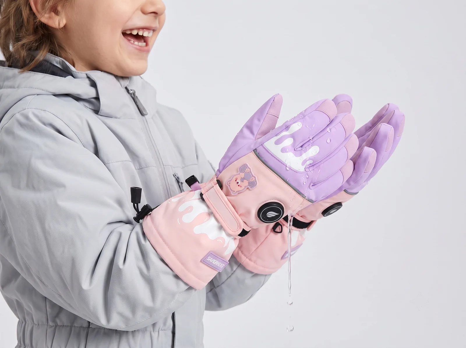 Water Guard - Savior Heat Bear-Print Kids Heated Ski Gloves