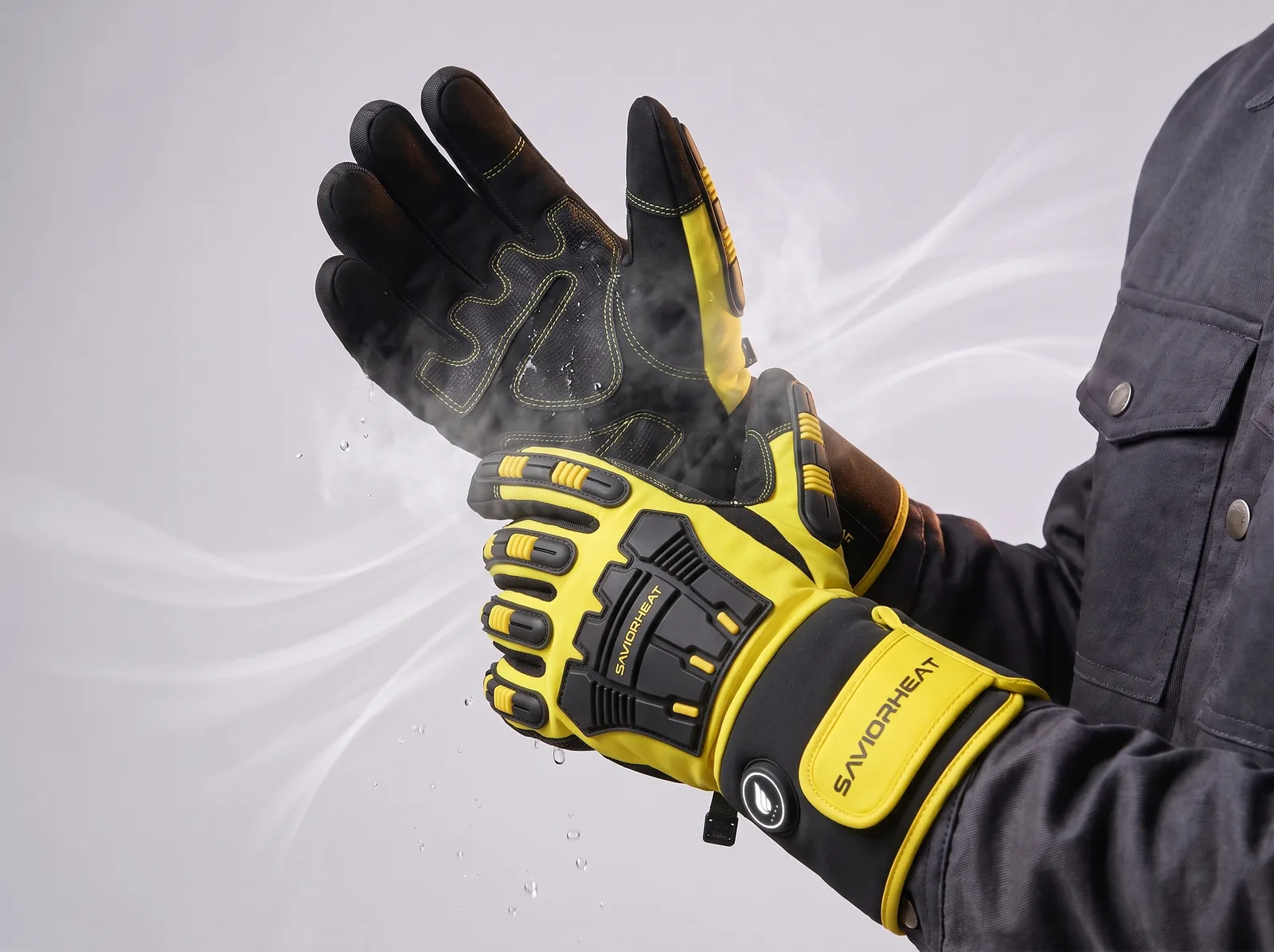 Waterproof & Windproof - Savior Heat Heavy-Duty Heated Work Gloves - Cinch-Cuff Hi-Vis Yellow