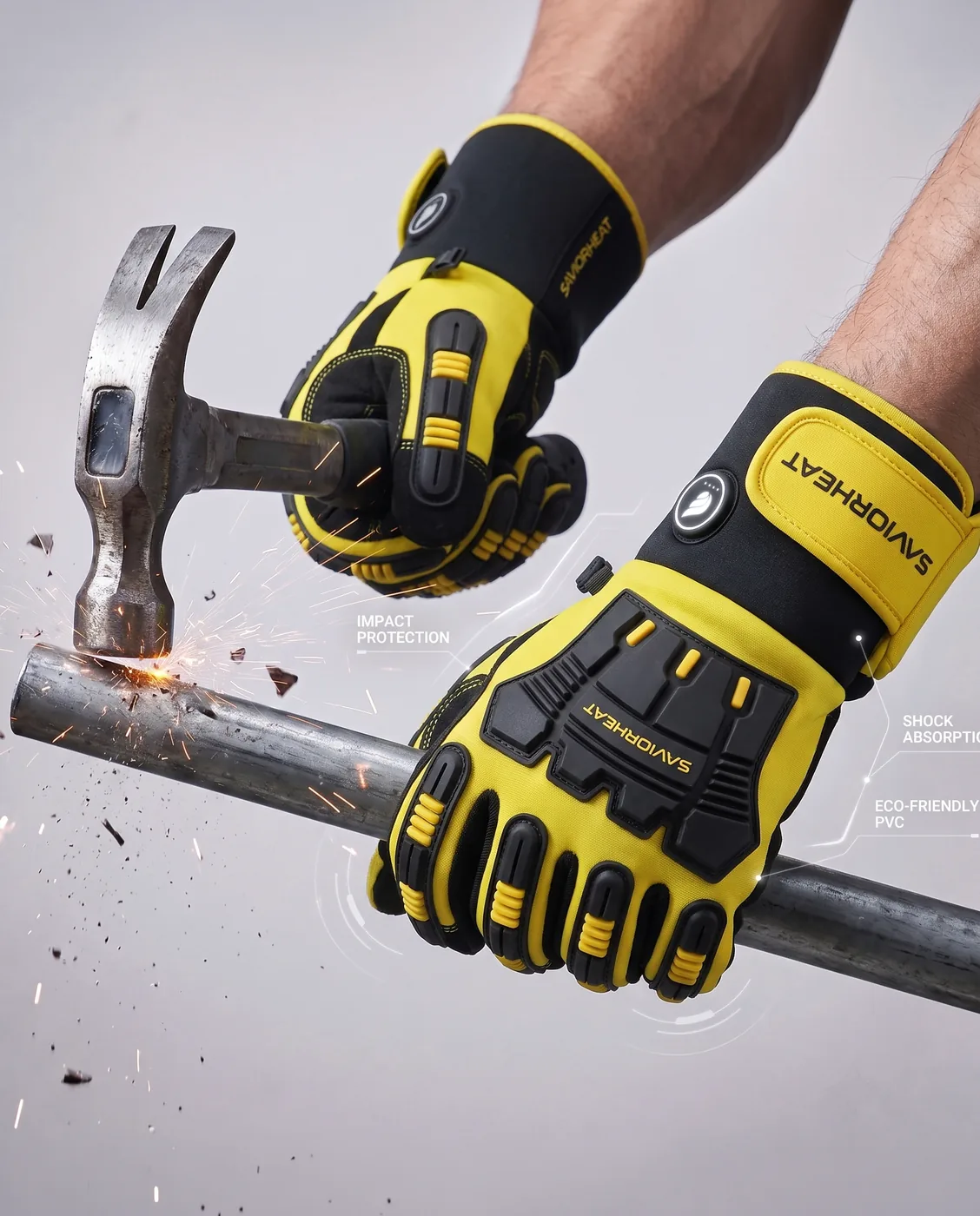 Impact Protection - Savior Heat Heavy-Duty Heated Work Gloves - Cinch-Cuff Hi-Vis Yellow