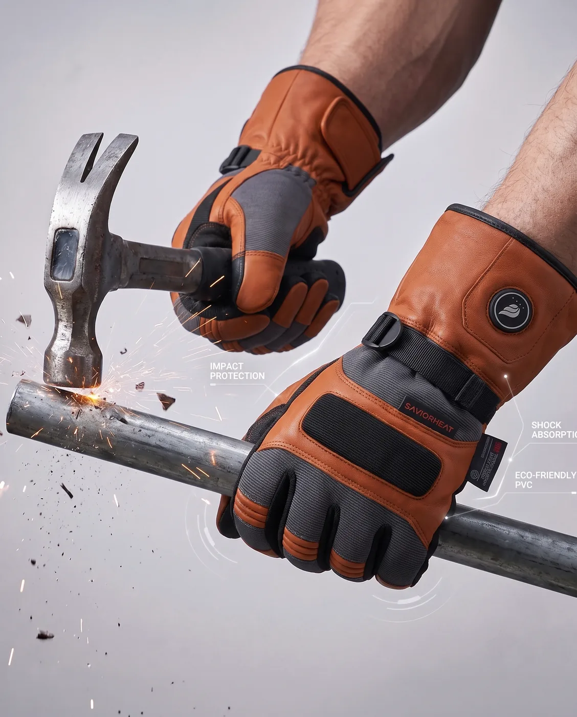 Impact Protection - Savior Heat Goatskin Leather Heated Work Gloves - Classic Brown