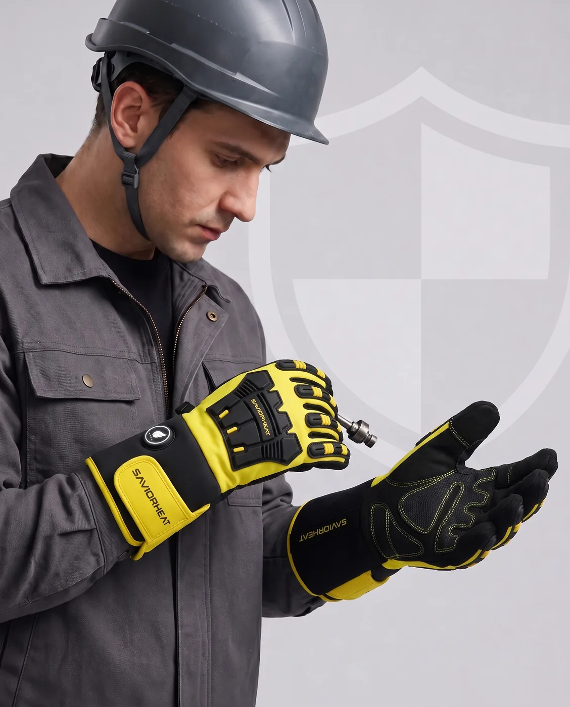 Reinforced Anti-Slip Grip - Savior Heat Heavy-Duty Heated Work Gloves - Cinch-Cuff Hi-Vis Yellow