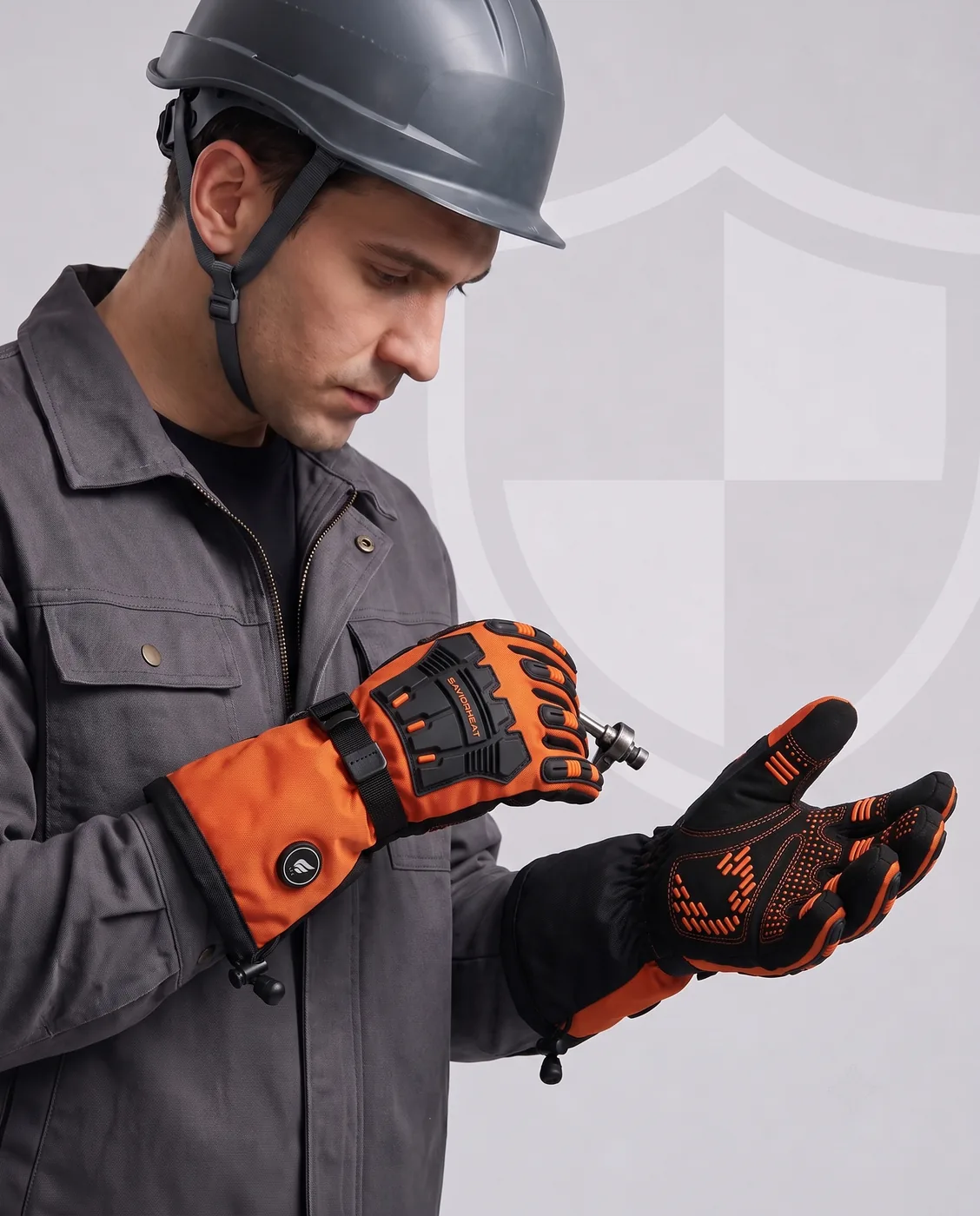 Reinforced Anti-Slip Grip - Savior Heat Heavy-Duty Heated Work Gloves - Hook-and-Loop Safety Orange