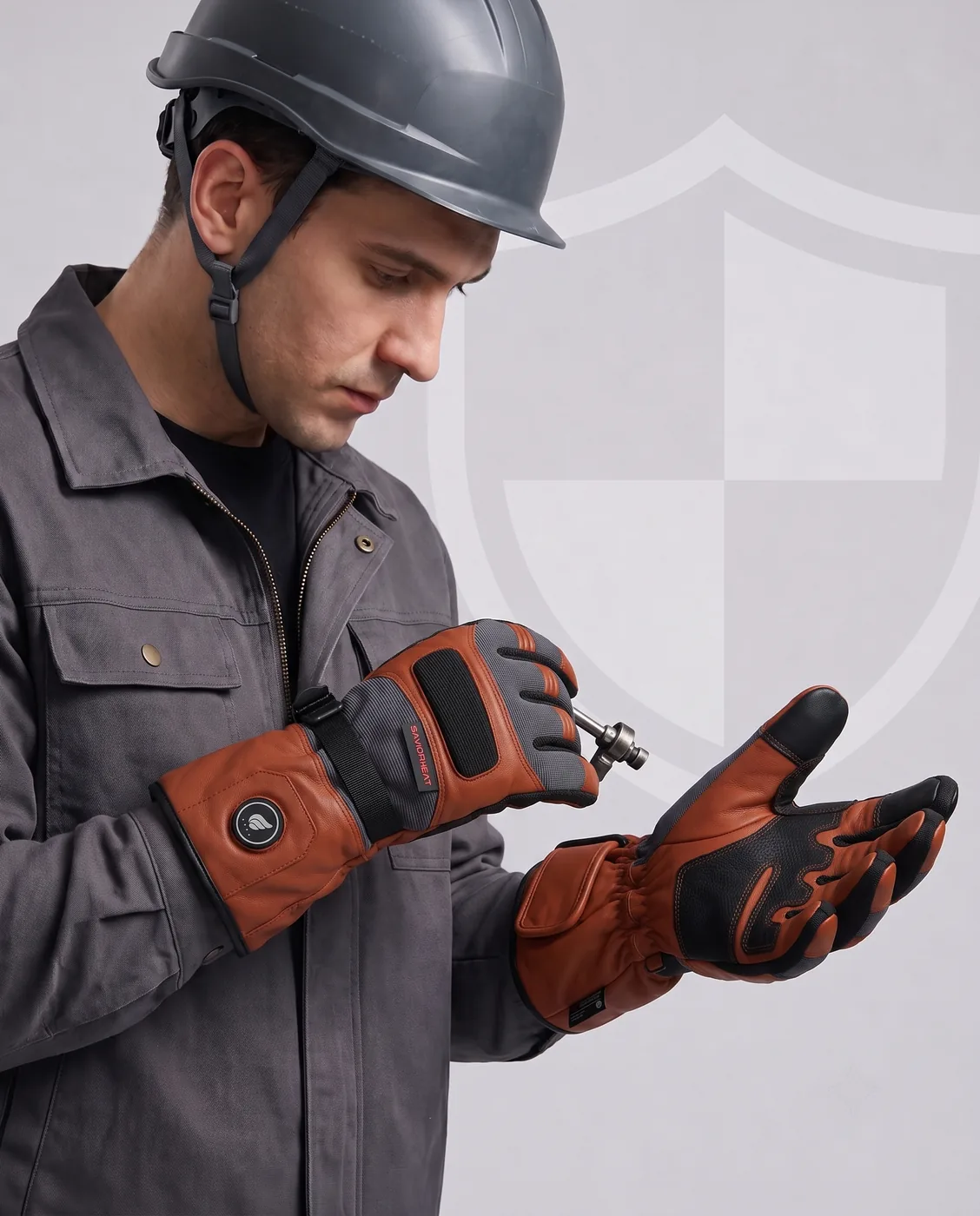 Reinforced Anti-Slip Grip - Savior Heat Goatskin Leather Heated Work Gloves - Classic Brown