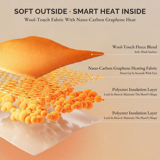 Graphene Heated Shawl with 3 Heat Levels and Ultra-Soft Wool-Touch Fabric