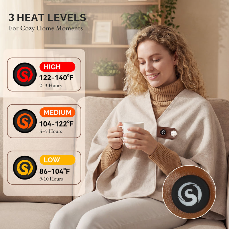 Load image into Gallery viewer, Graphene Heated Shawl with 3 Heat Levels and Ultra-Soft Wool-Touch Fabric
