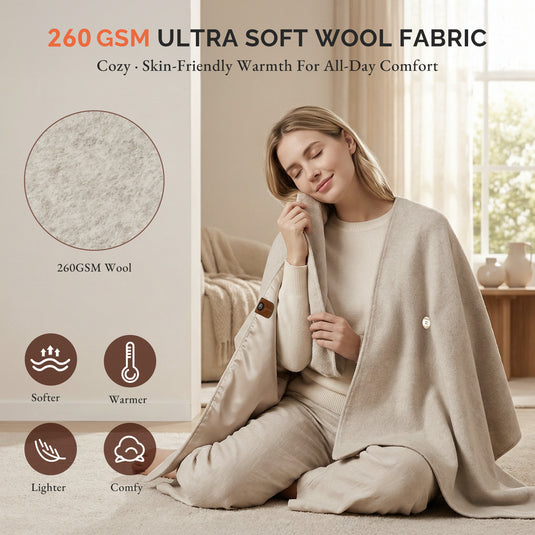 Graphene Heated Shawl with 3 Heat Levels and Ultra-Soft Wool-Touch Fabric