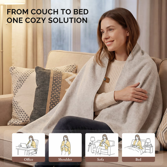 Graphene Heated Shawl with 3 Heat Levels and Ultra-Soft Wool-Touch Fabric