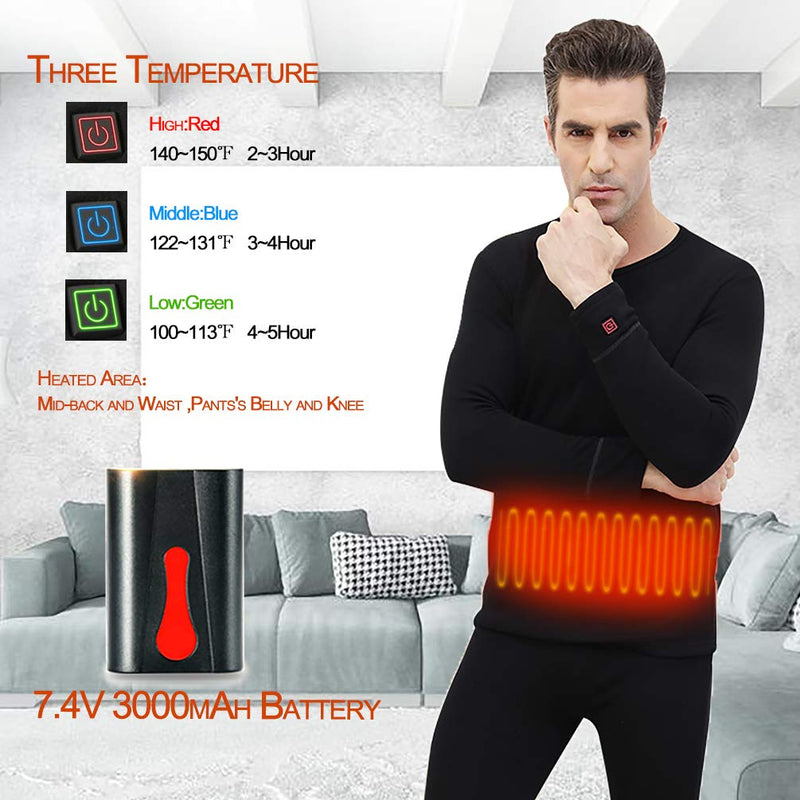 2E Men's Heated Thermal Underwear eFiber for Men Black, size S