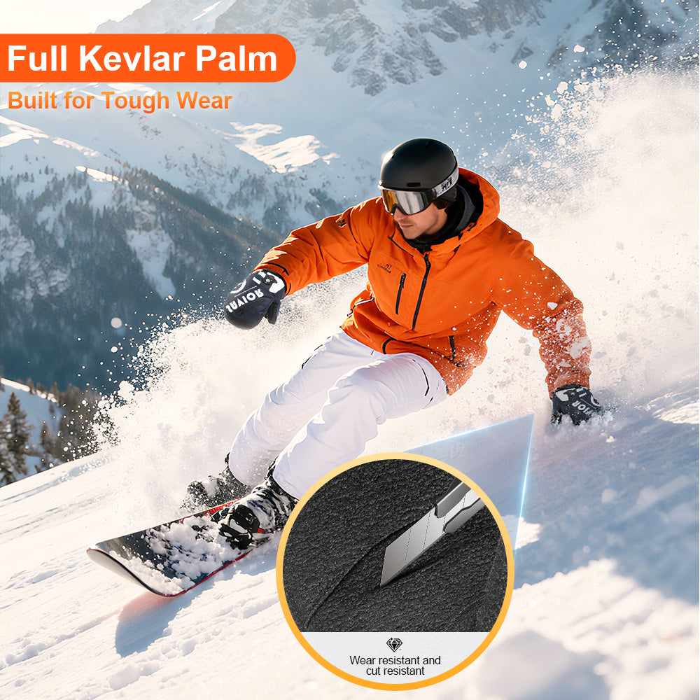 Heated Snowboard Mittens with App Control, 3M Insulation, and Kevlar Palm
