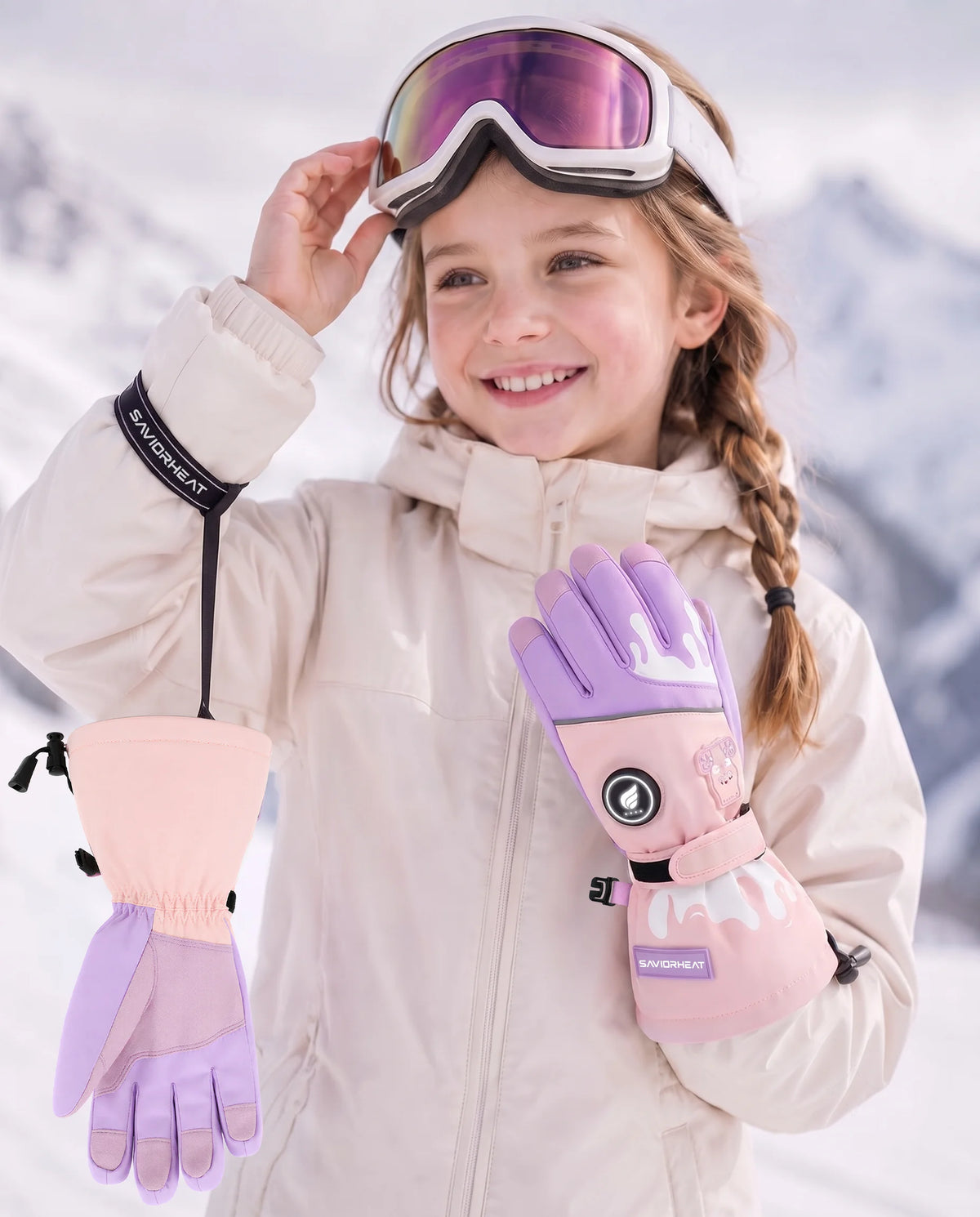 Secure Strap - Savior Heat Bear-Print Kids Heated Ski Gloves