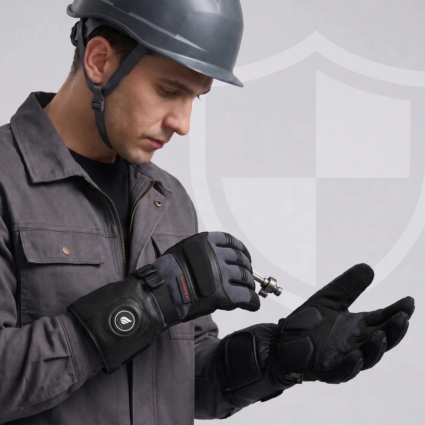 Reinforced Anti-Slip Grip - Savior Heat Goatskin Leather Heated Work Gloves - Pro Black