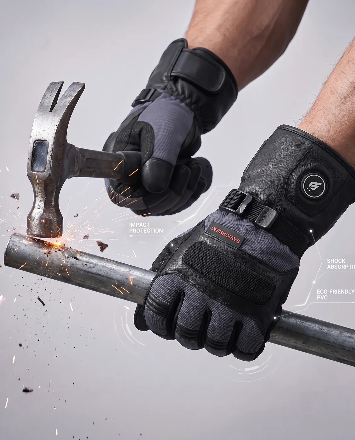 Impact Protection - Savior Heat Goatskin Leather Heated Work Gloves - Pro Black